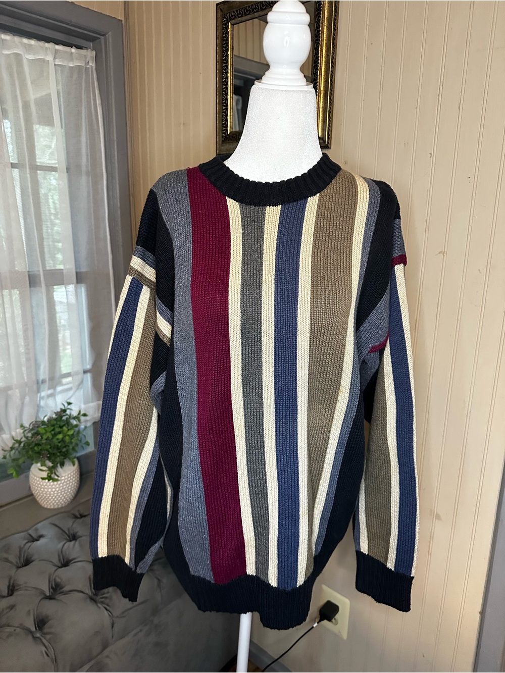 Architect Y2K Men’s Vertical Stripe Crewneck Sweater Grandpa Vintage Size M
